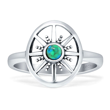 Turquoise Round 14mm Compass Ring Oxidized 925 Sterling Silver Wholesale